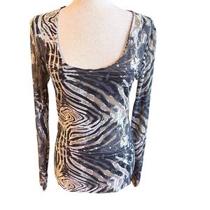 Poof Y2K Inspired Sheer Mesh Swirl Print Top Size Large